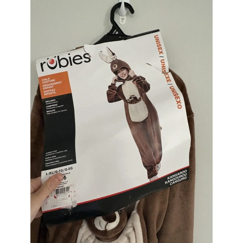 Rubie's Kangaroo Costume Jumpsuit Kids L-XL Brown‎ Hooded One-piece Halloween - Picture 2 of 6